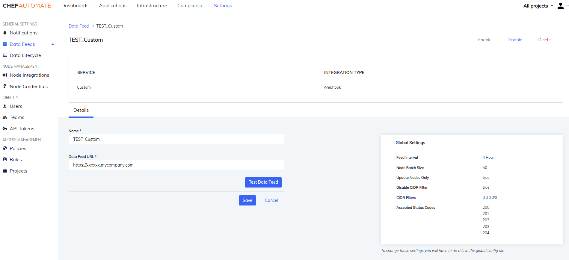 Details of Data Feed Instance using Custom Integration